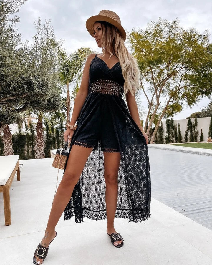 Aubrey | Crochet Trimmed Wide Leg Jumpsuit
