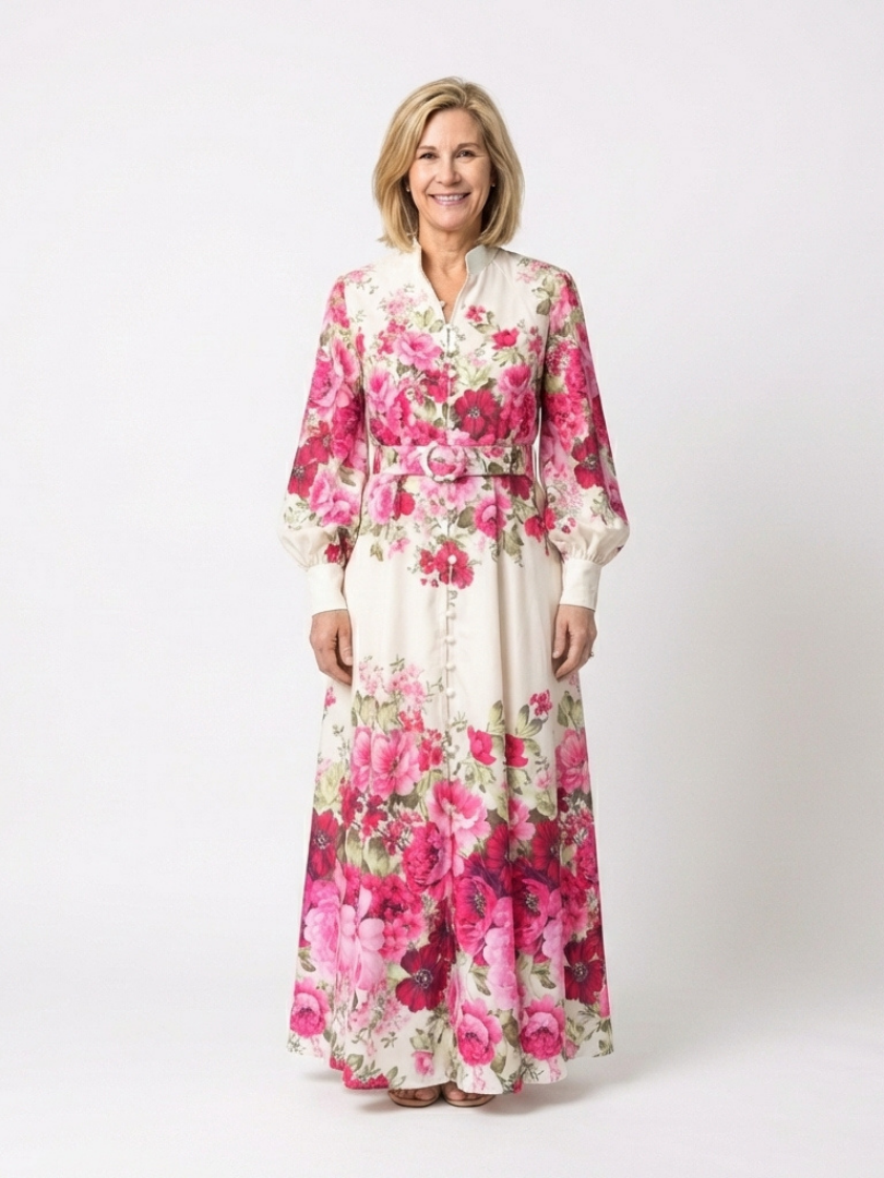 Kennedy | Long Sleeve Floral Belted Maxi Dress