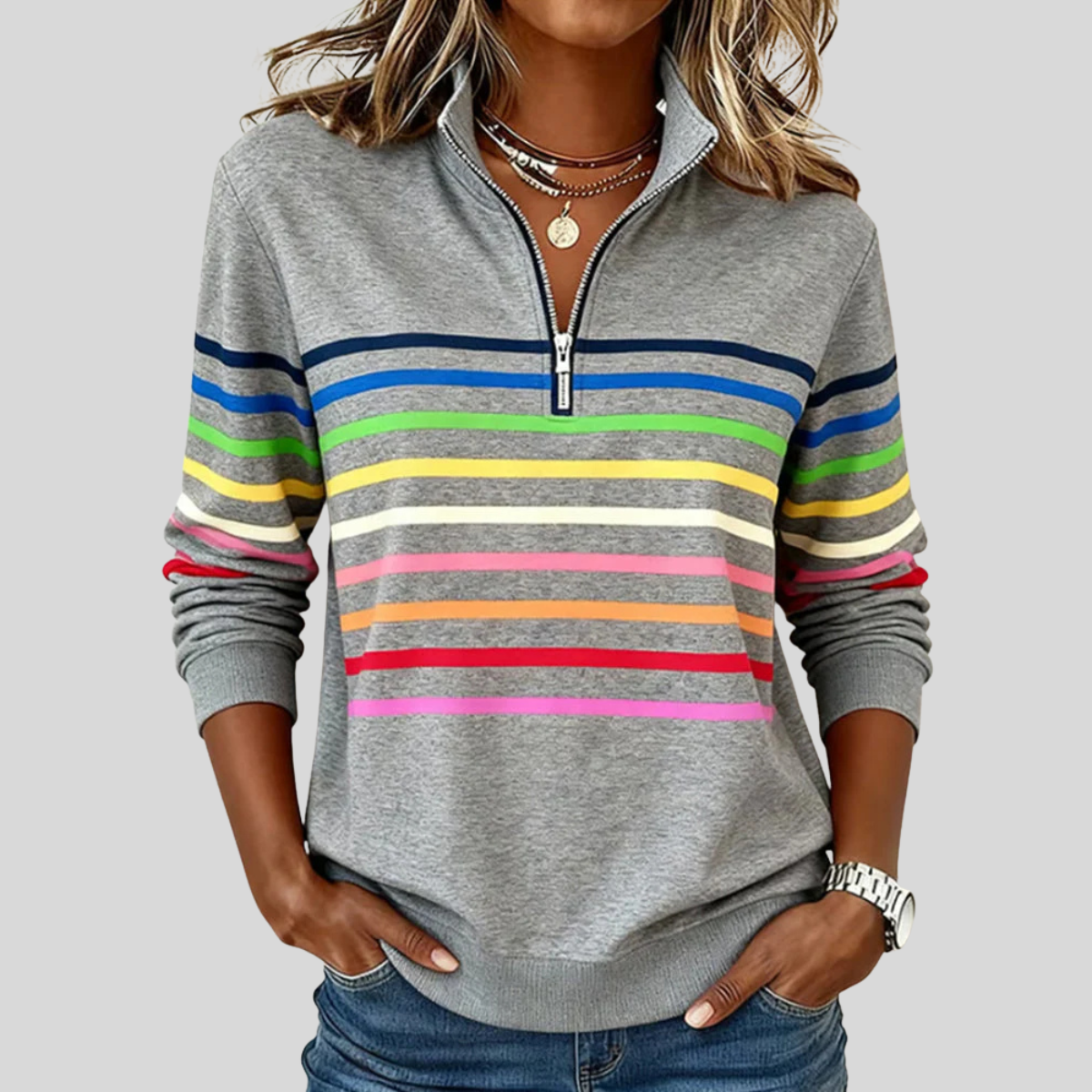 Prismette | Colourful Striped Quarter Zip Sweatshirt