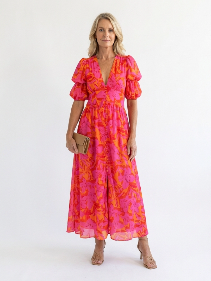Roselle | Floral Puff Sleeve Midi Dress