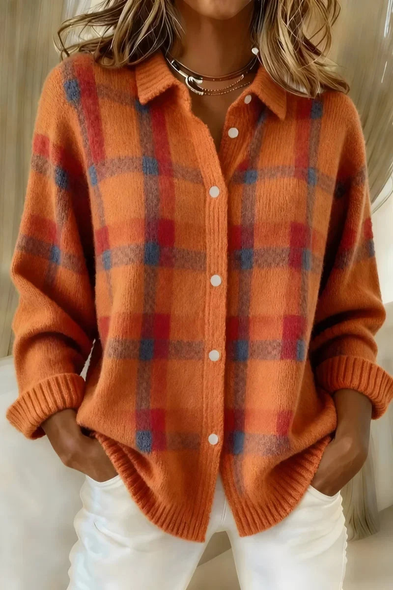Elinor | Checked Button Up Knit Cardigan