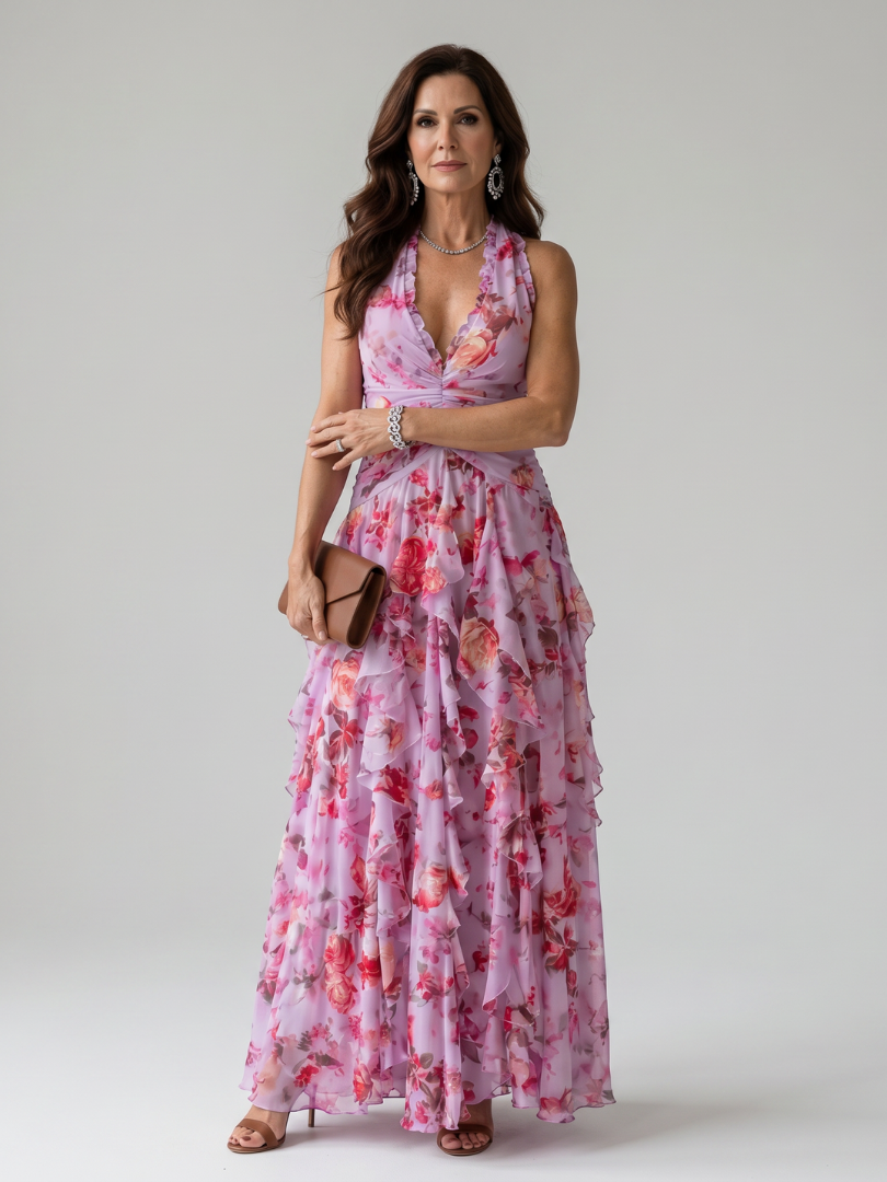 Aveline | Halter Neck Floral Maxi Dress
