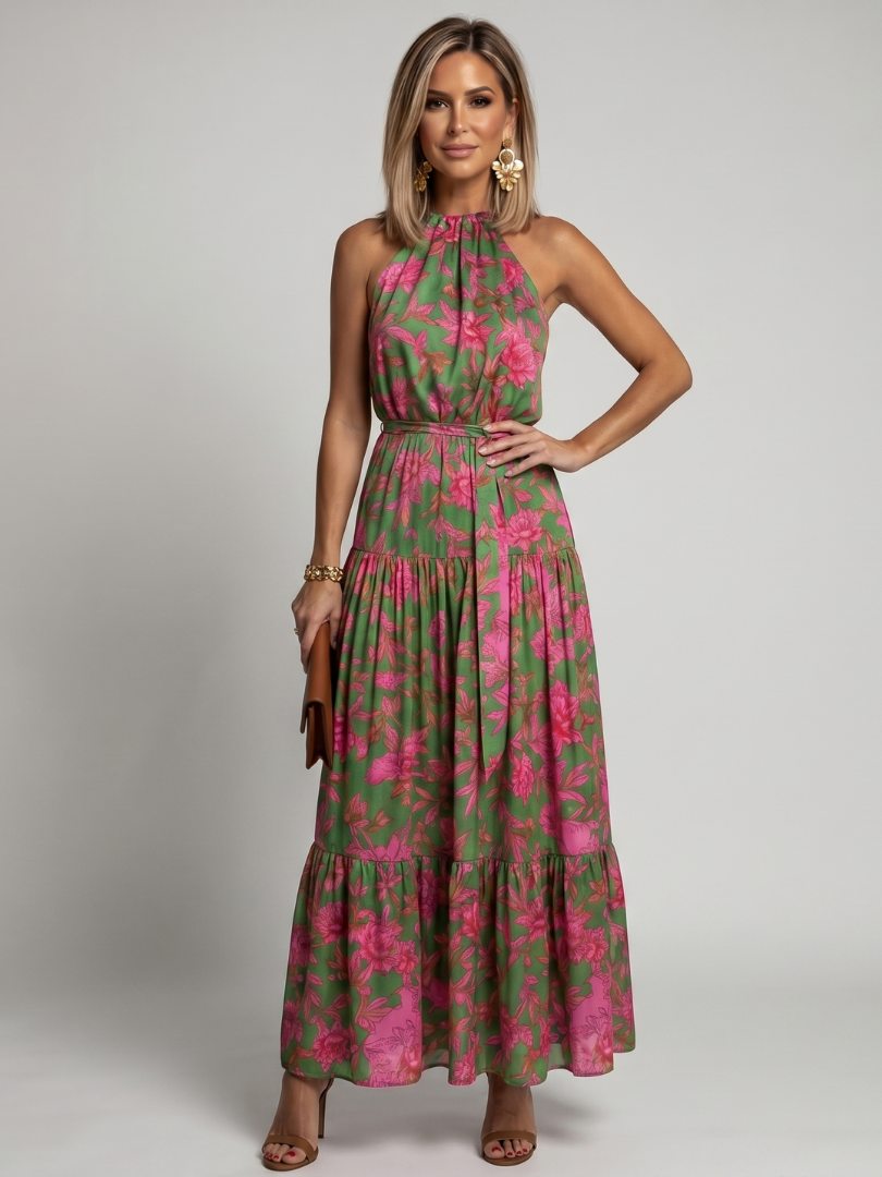Beatrisse | Draped Halter Maxi Dress