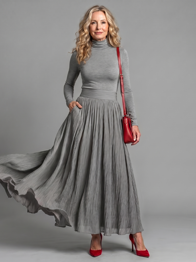 Diane | Long Sleeve Turtleneck Midi Dress