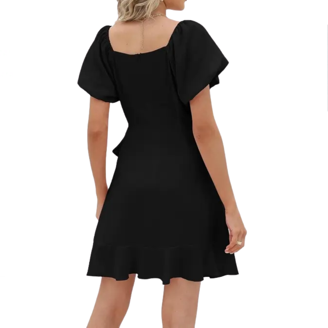 WINSLEY™ – Square Neck Puff Sleeve Tie Waist Short Dress