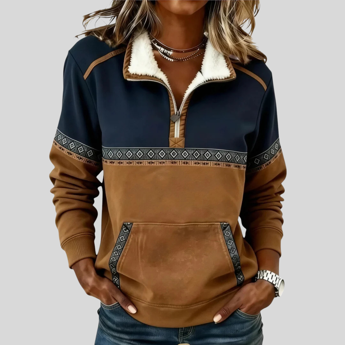 Alvette | Sherpa Collar Half Zip Pullover