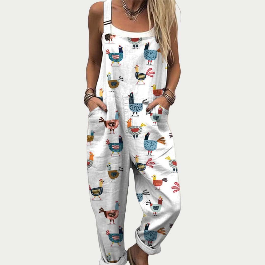 Susannah | White Print Dungarees