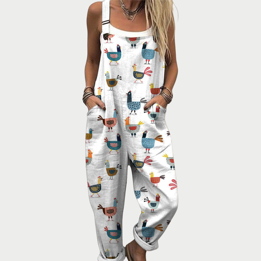 Susannah | White Print Dungarees