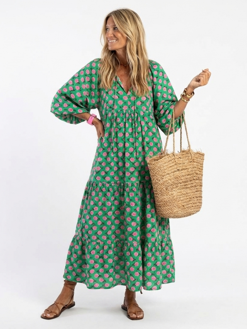 Ottoline | Floral Print V-Neck Tiered Midi Dress