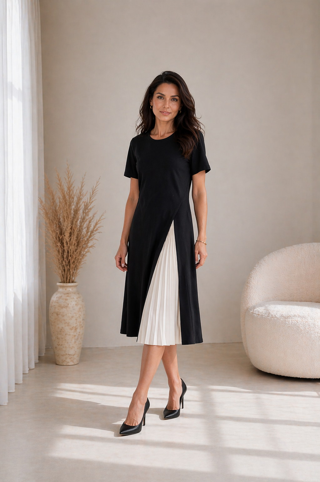 Lisbeth | Pleated Panel Midi Dress