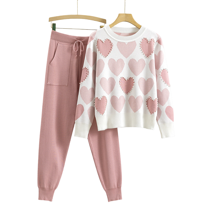 MARIANNE™ – Cozy Heart Pattern Soft Knit Two-Piece Set