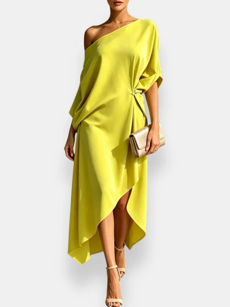 Sophia | Asymmetric Draped Midi Dress