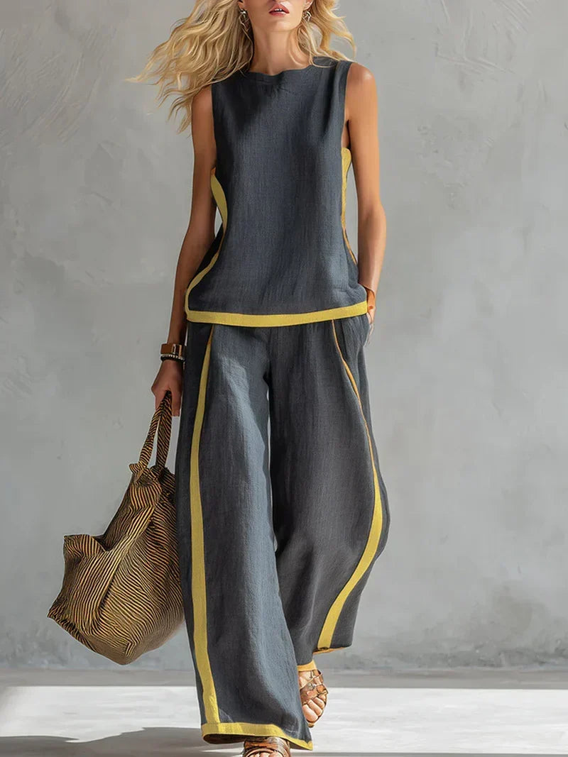 Winona | Contrast Trim Wide Leg Two Piece Set