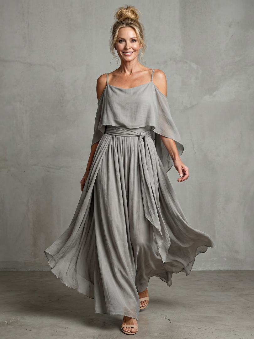 Linnea | Draped Cold Shoulder Two Piece Set