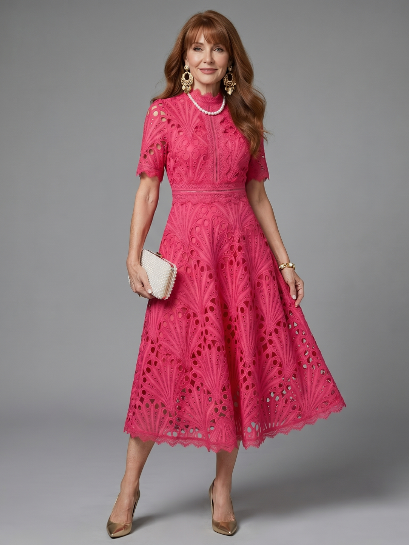 Mabel | Fitted-Waist Eyelet Midi Dress