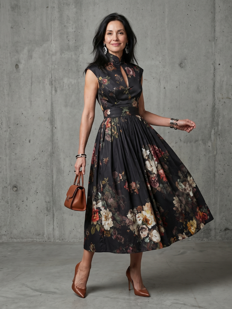Ulla | High Neck Keyhole Floral Midi Dress