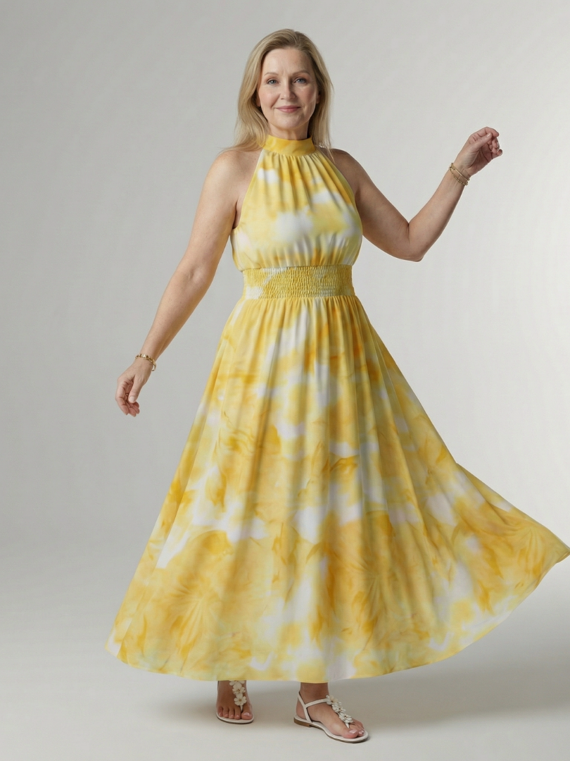 Faye | Gathered Halter Midi Dress