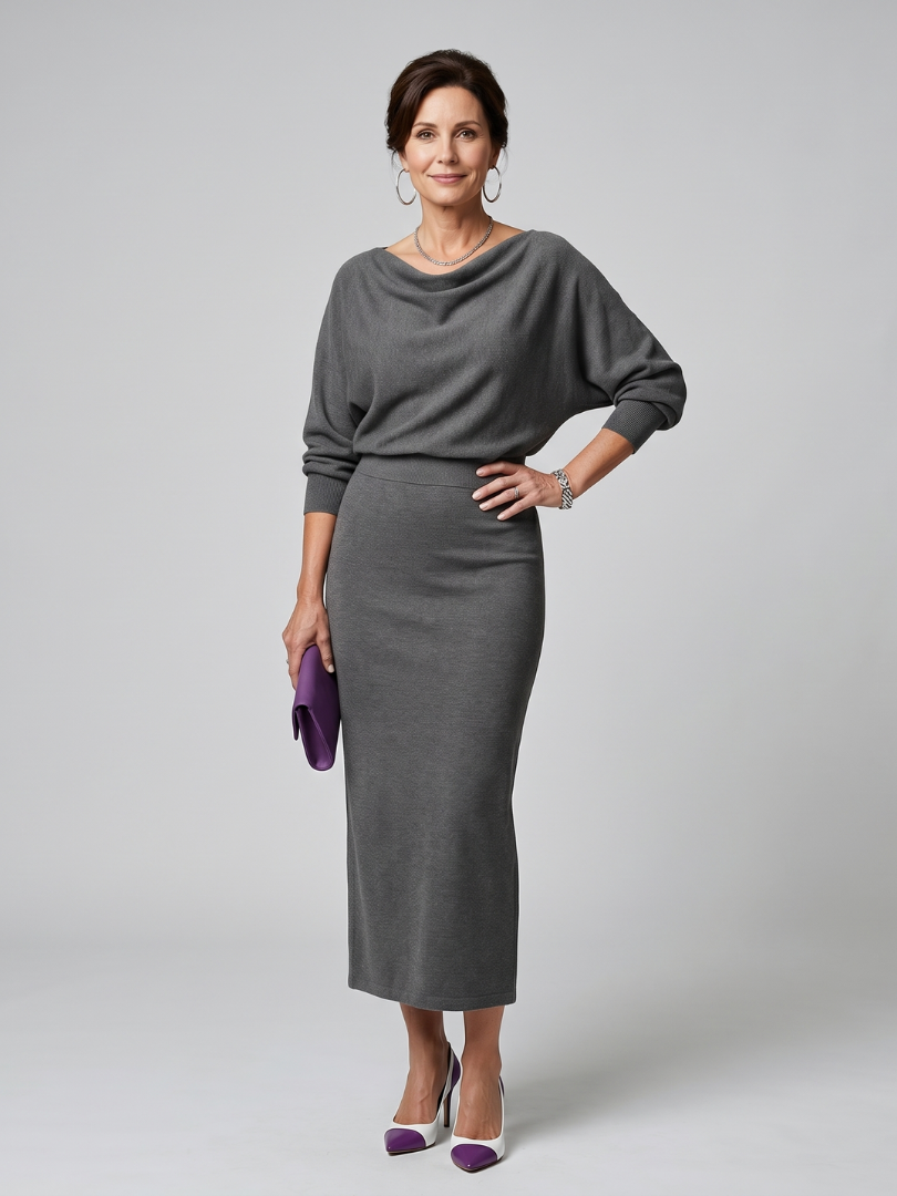 Bettany | Draped Cowl Neck Midi Dress