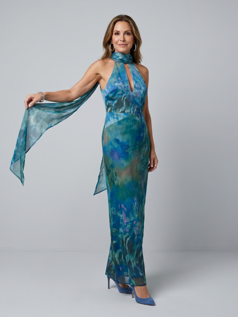 Kessa | Keyhole Halter Maxi Dress