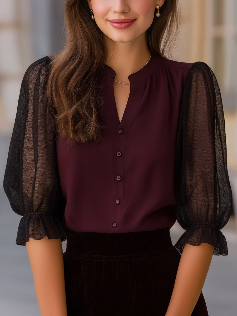 Fabienne | Sheer Puff Sleeve Button Blouse