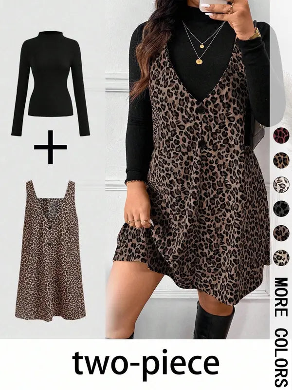 CRESSIDA™ – High Neck Top & Leopard Strap Skirt Two-Piece Set