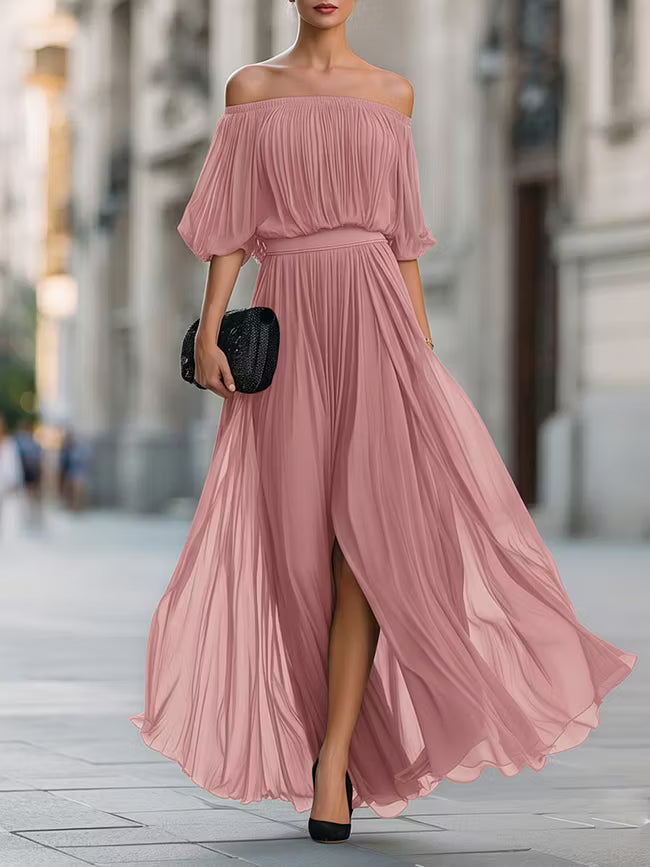 Adriana | Off Shoulder Pleated Maxi Dress