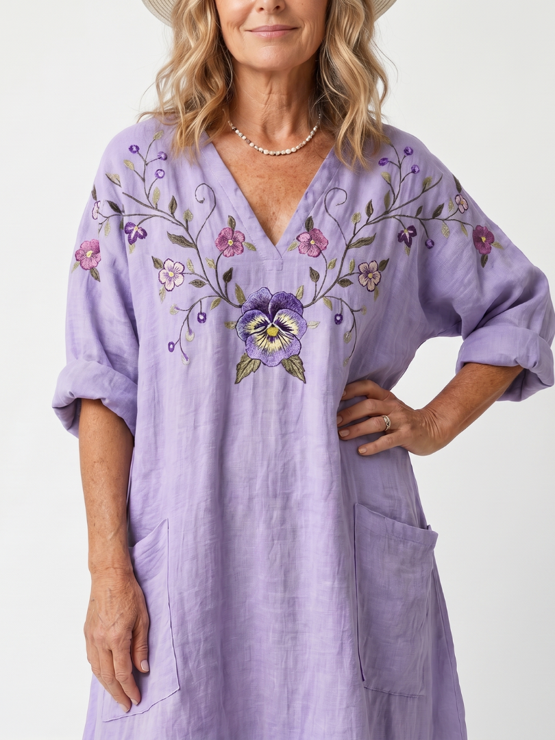 Tavi | Floral Embroidered Pocket Midi Dress