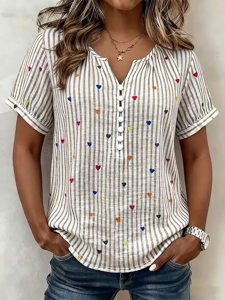 Penelope | Heart Print Striped Blouse