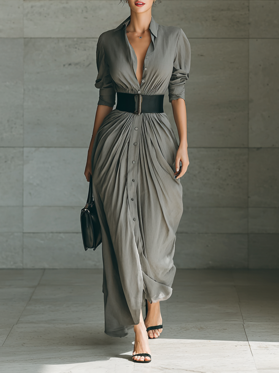 Celestine | Belted Pleated Maxi Dress