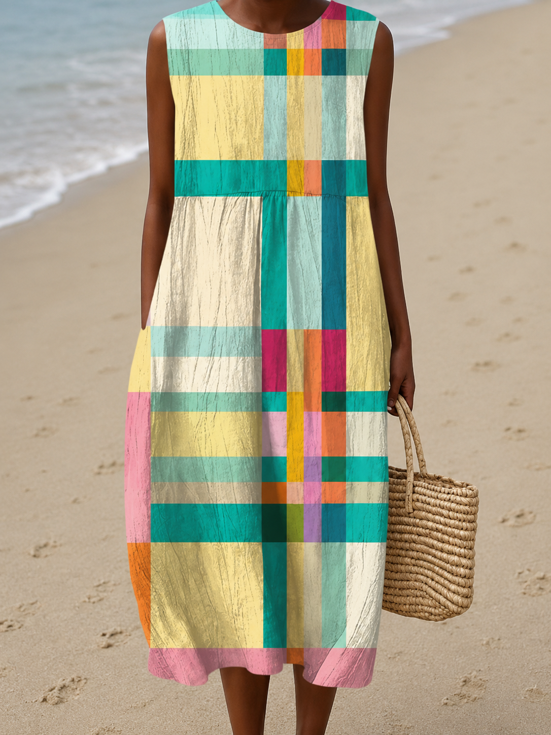 Deanna | Colourful Sleeveless Midi Dress