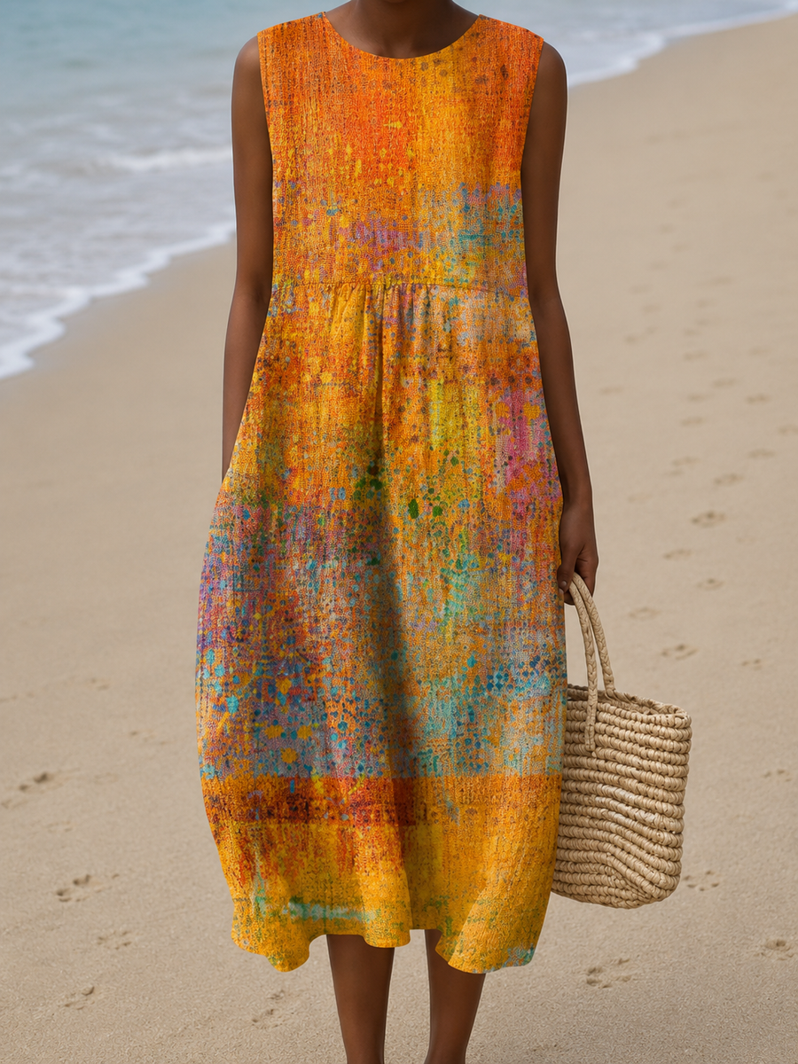 Celeste | Sleeveless Artful Midi Dress