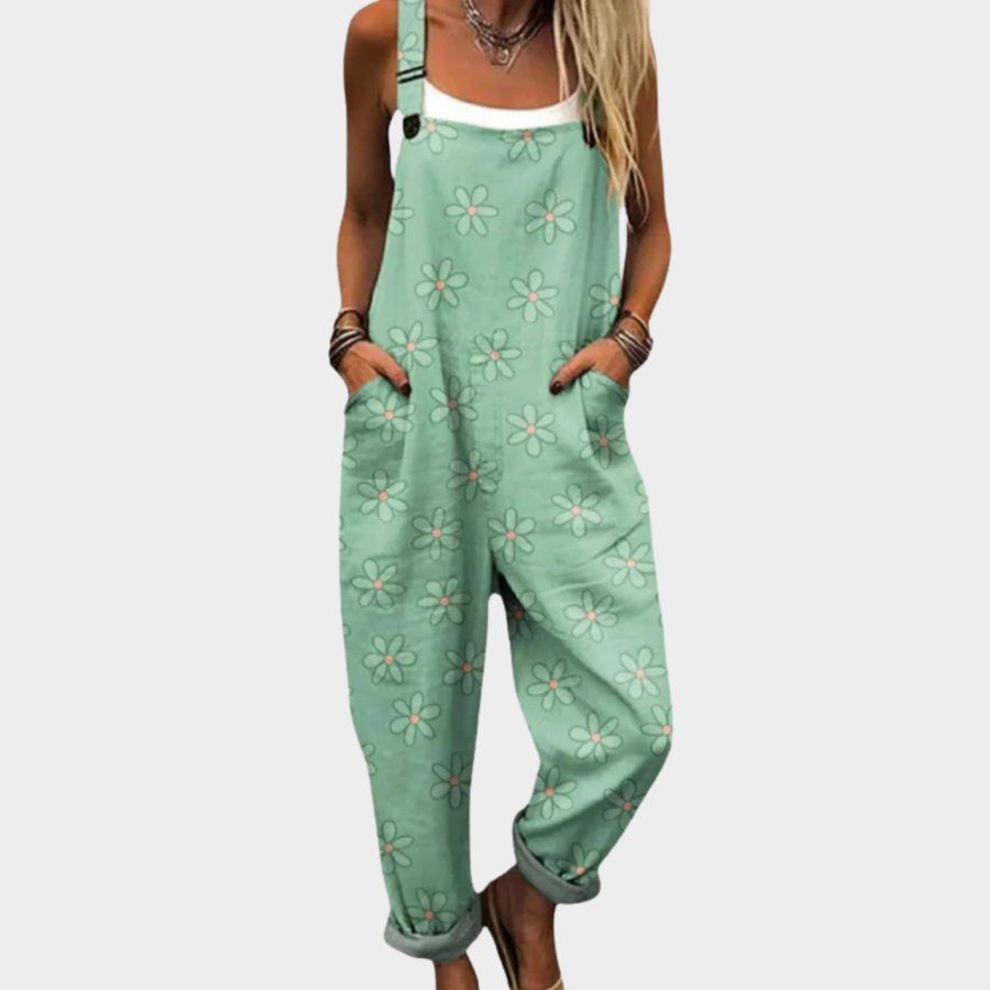 Penelope | Green Print Dungarees