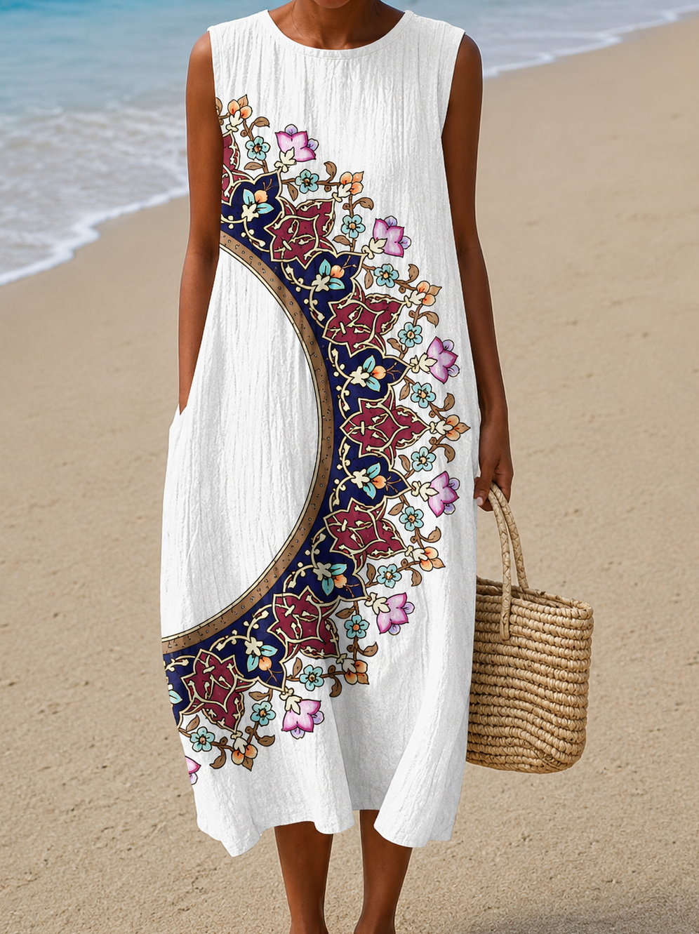 Regina | Sleeveless Bohemian Beach Midi Dress