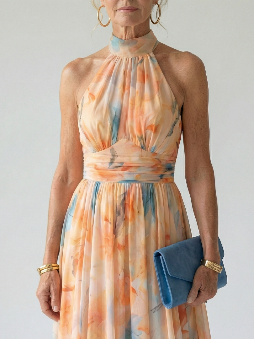 Corinne | Flowing Halter Midi Dress