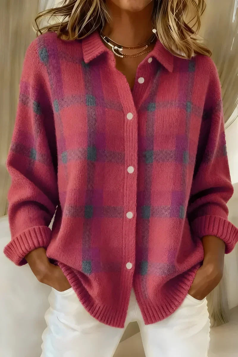 Bronwyn | Relaxed Collared Plaid Cardigan