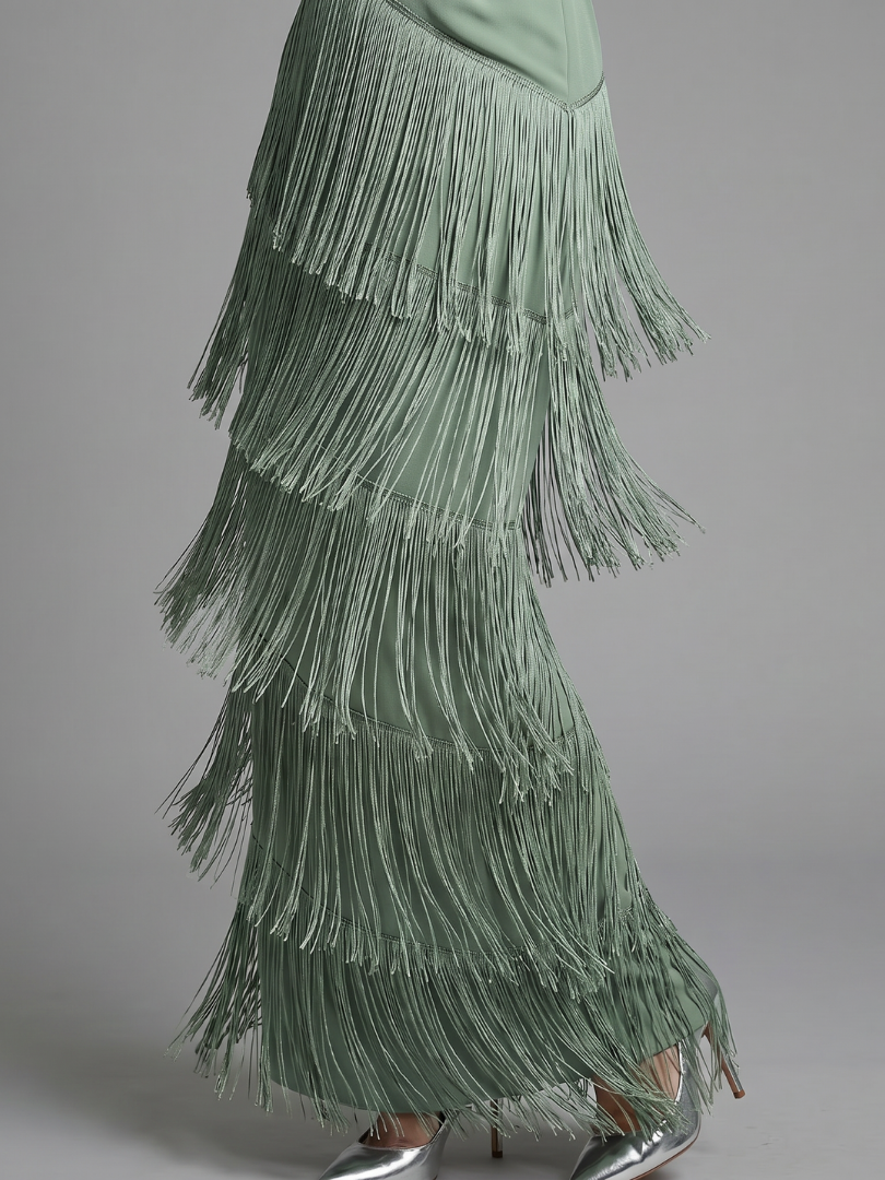 Wilhelmina | Long Sleeve Fringe Midi Dress