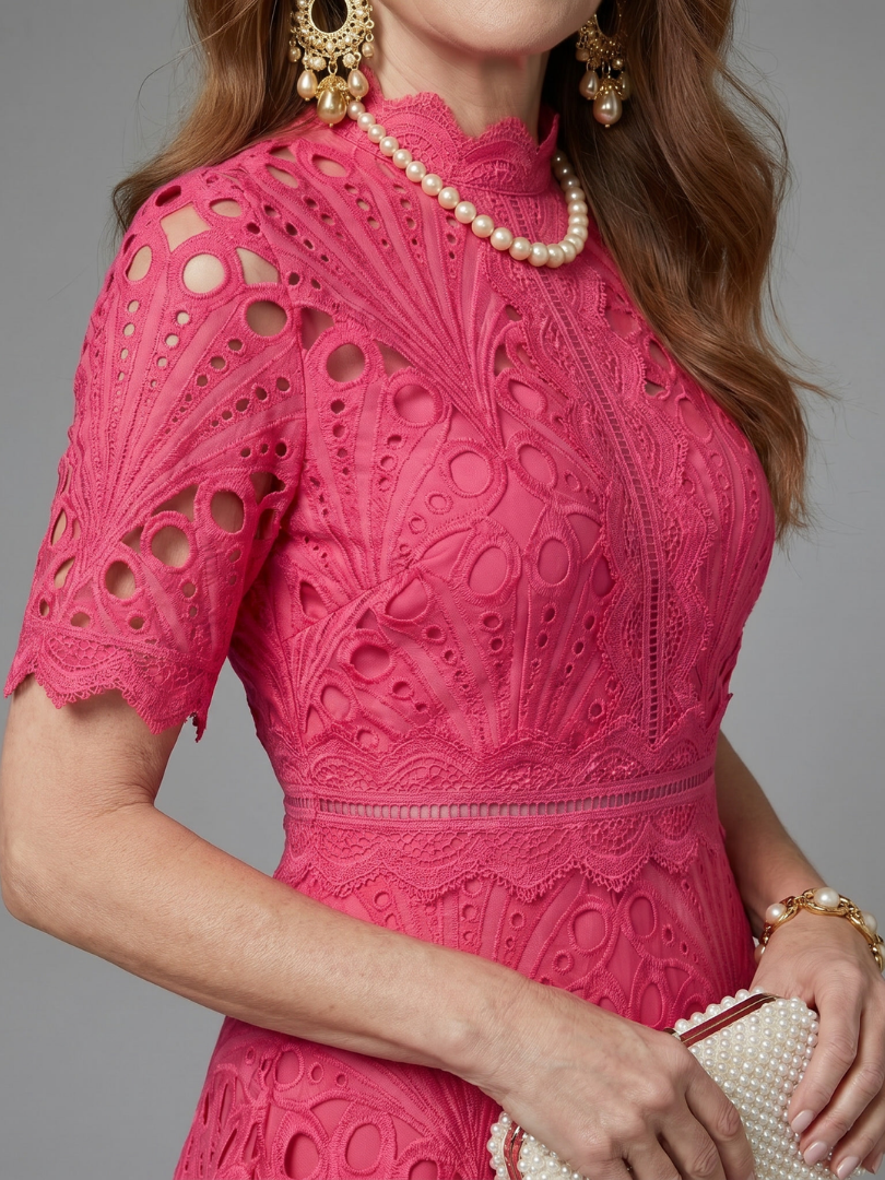 Mabel | Fitted-Waist Eyelet Midi Dress