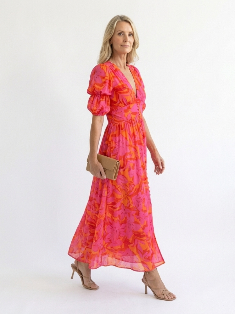 Roselle | Floral Puff Sleeve Midi Dress