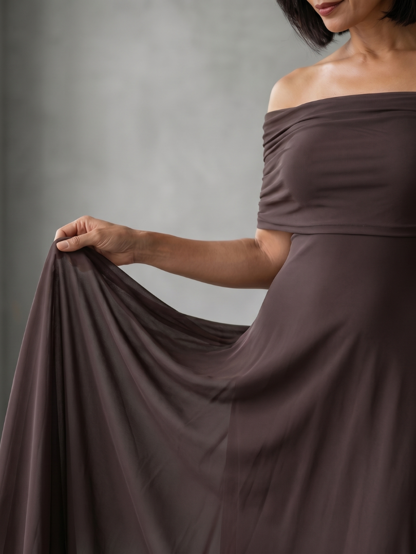 Junia | Off Shoulder Draped Midi Dress
