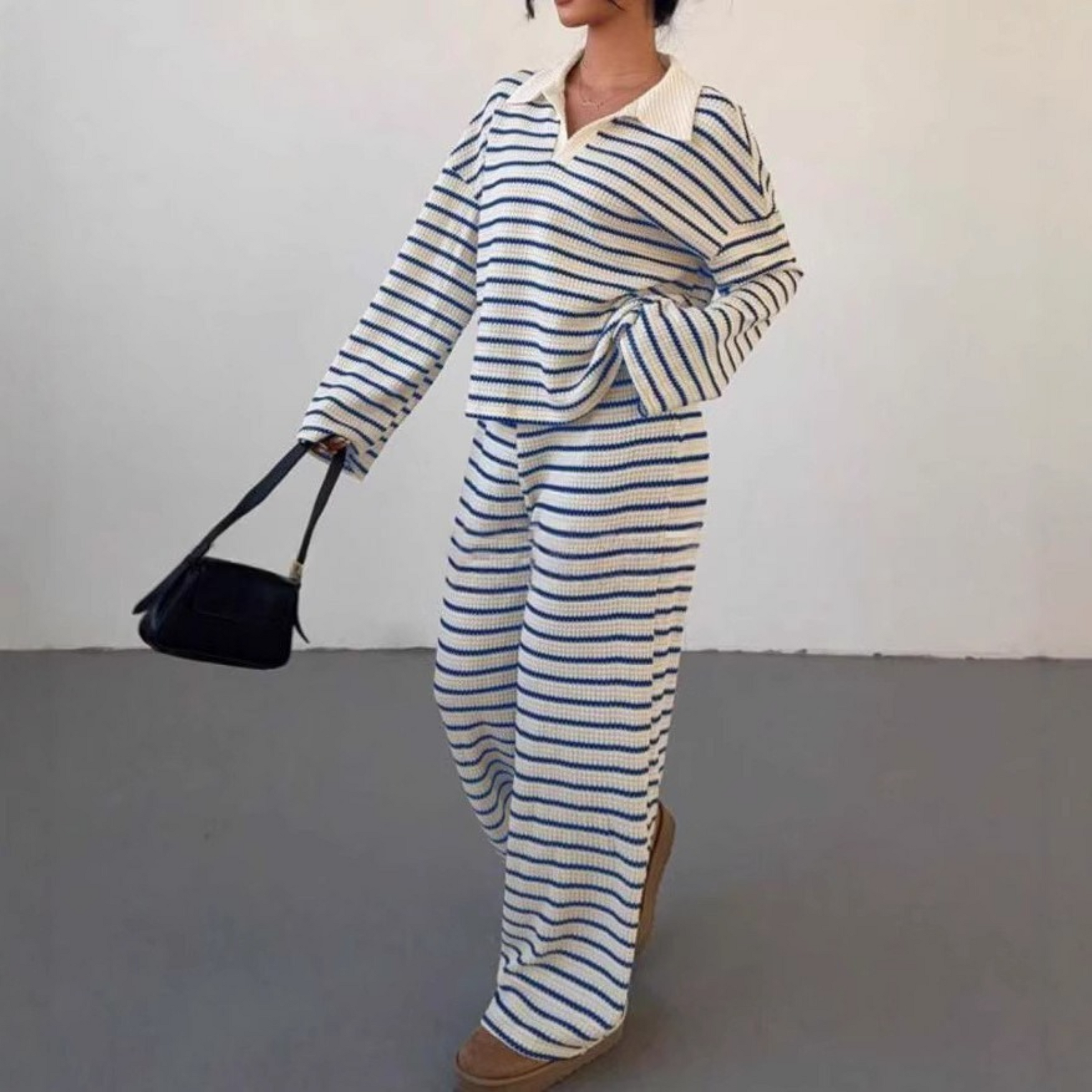 SALI™ - Casual Striped V-Neck Long Sleeve and Pants Set