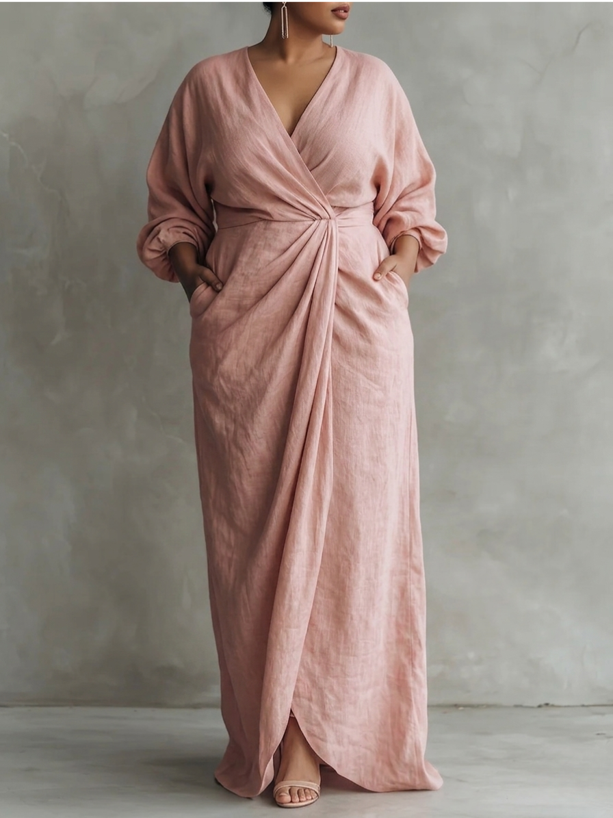 Betty | Elegant Linen V Neck Maxi Dress