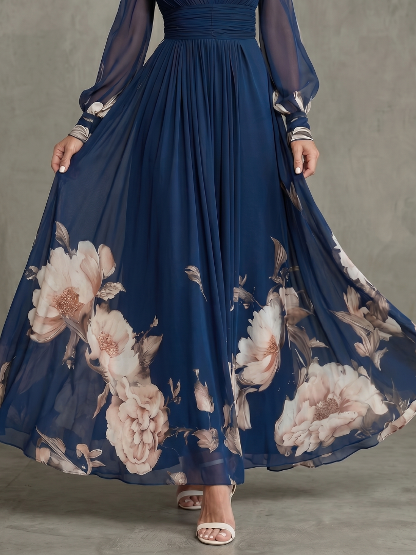 Delilah | Pleated Floral-Hem Maxi Dress