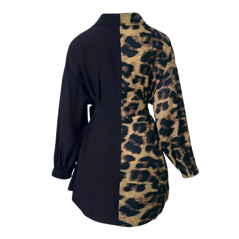 JODI™ – Elegant Asymmetrical Leopard Split Shirt Dress
