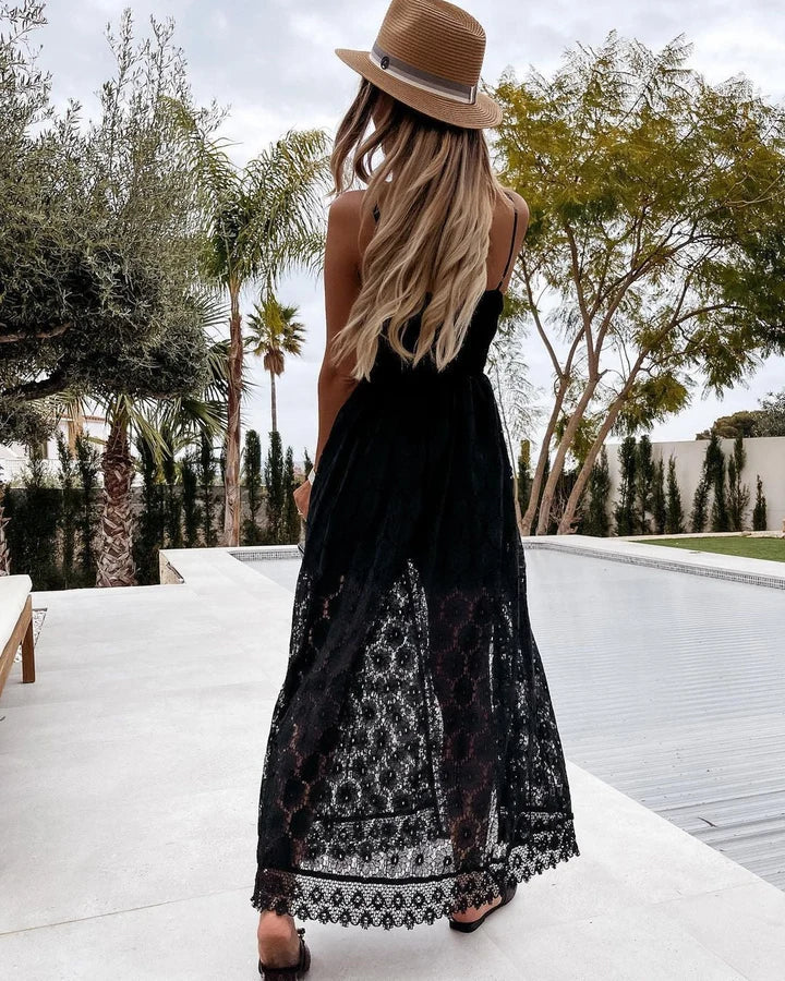 Aubrey | Crochet Trimmed Wide Leg Jumpsuit