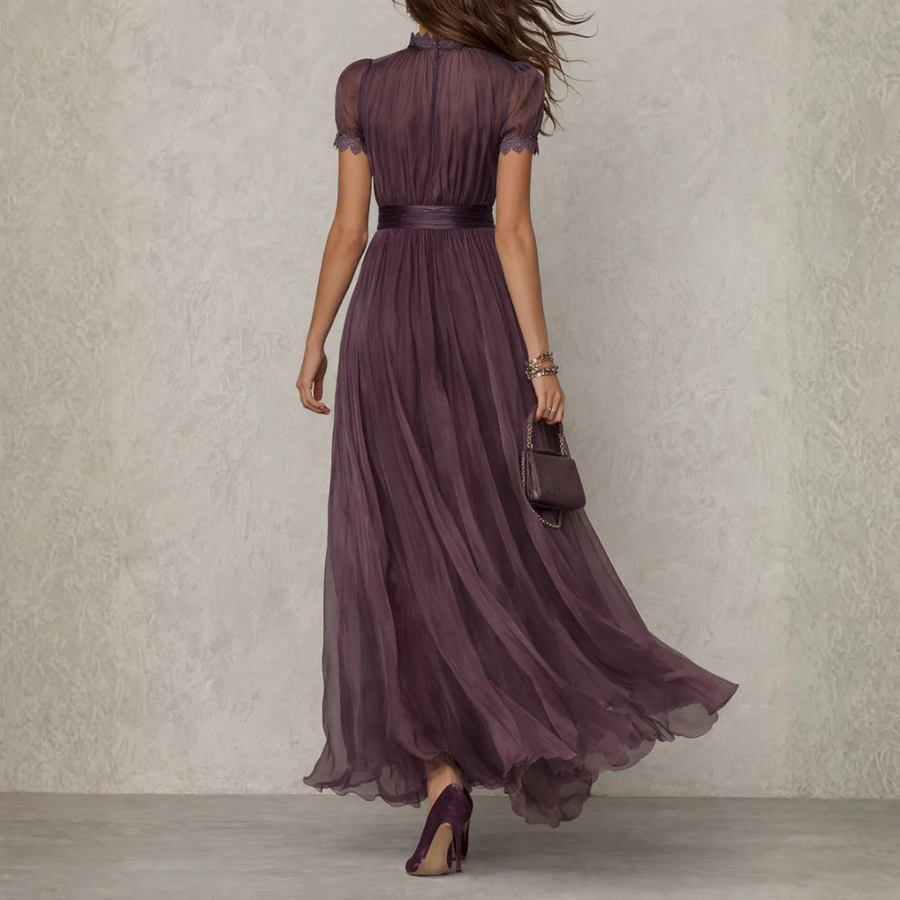 Audrey | Lace Trim Chiffon Maxi Dress