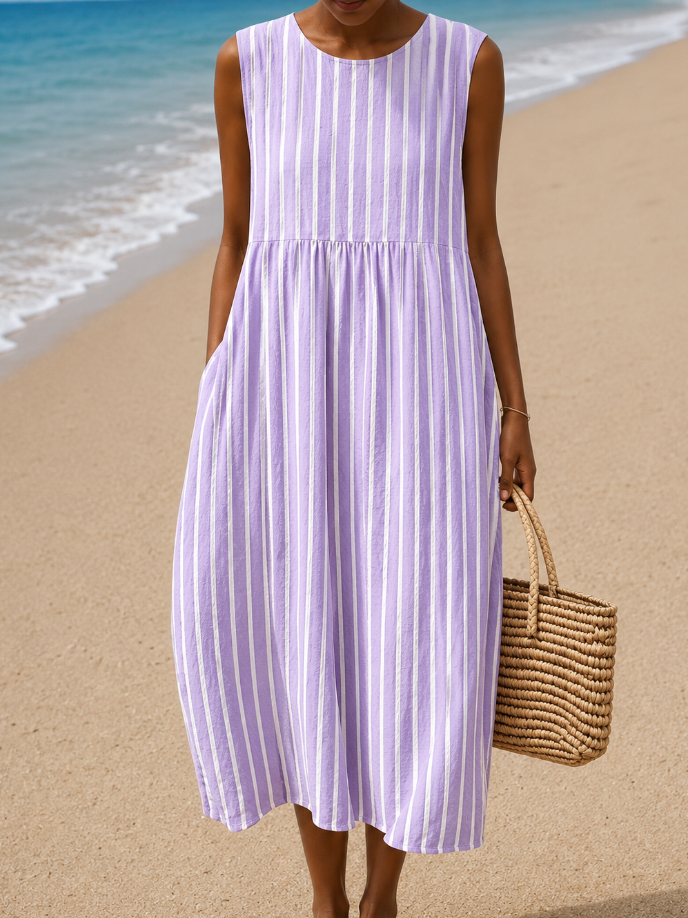 Bettina | Striped Sleeveless Midi Dress