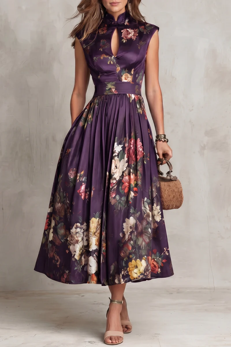 Camellia | Floral Keyhole Pleated Midi Dress