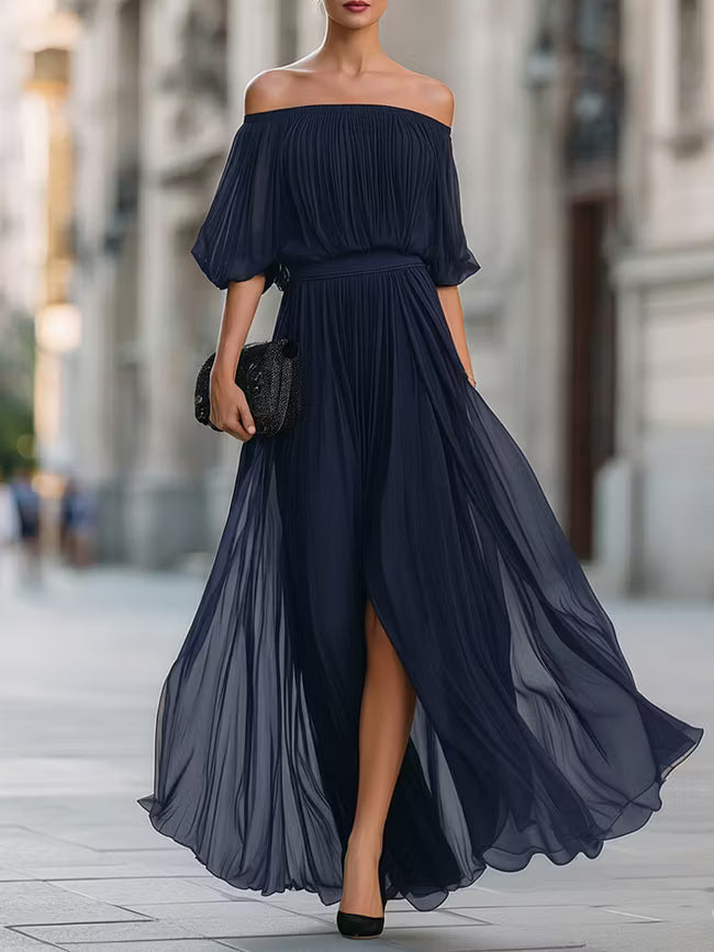 Adriana | Off Shoulder Pleated Maxi Dress
