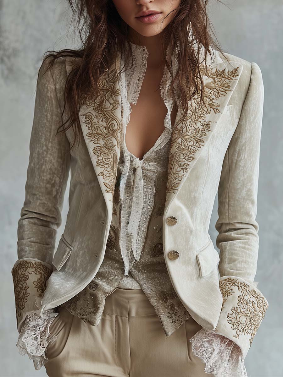 Genevieve | Ivory Embroidered Blazer