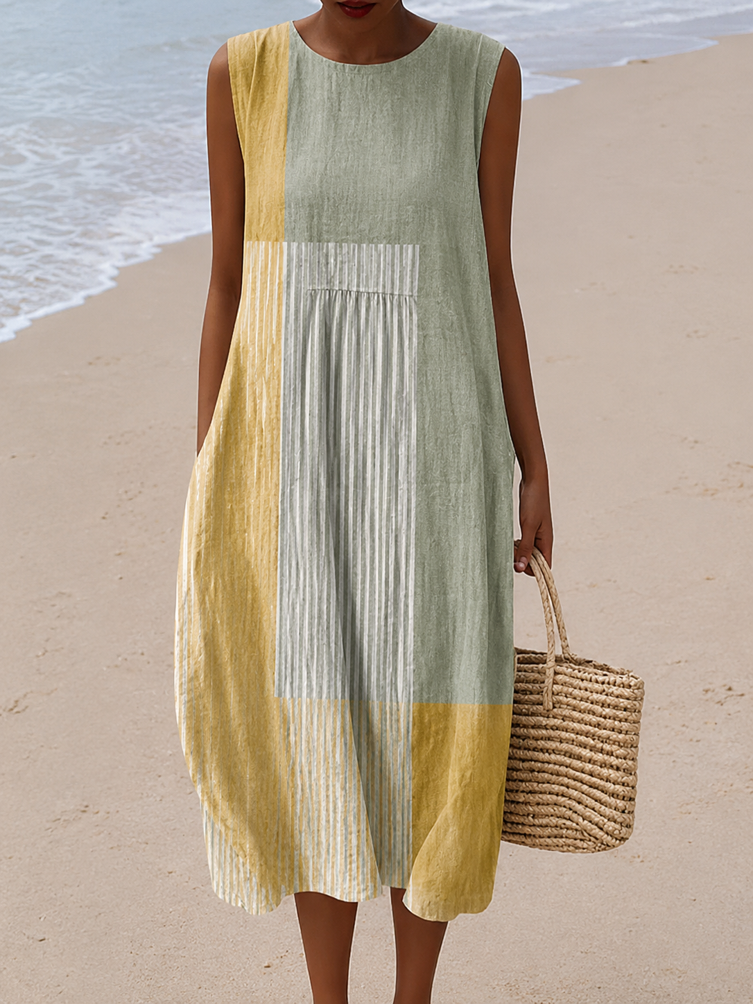 Roberta | Colour Block Sleeveless Midi Dress